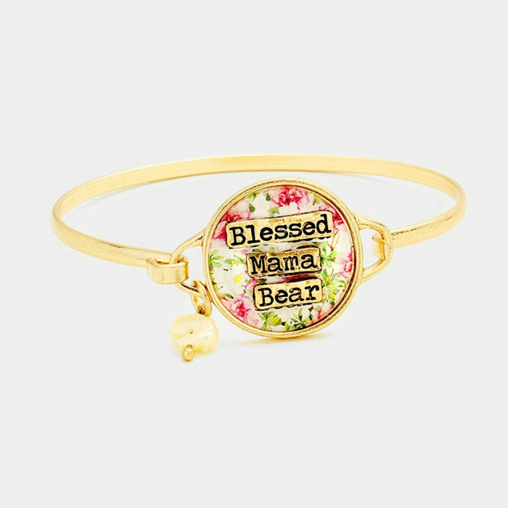 Blessed Mamma Bear Flower Patterned Hook Bracelet